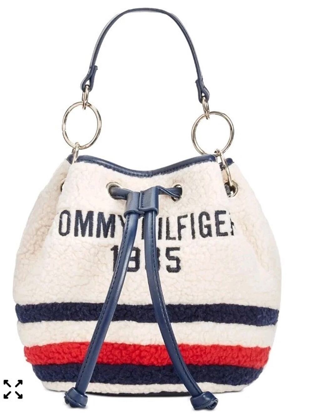 Tommy Hilfiger Sydney Sherpa Fleece Bucket Bag Small Drawstring Crossbody